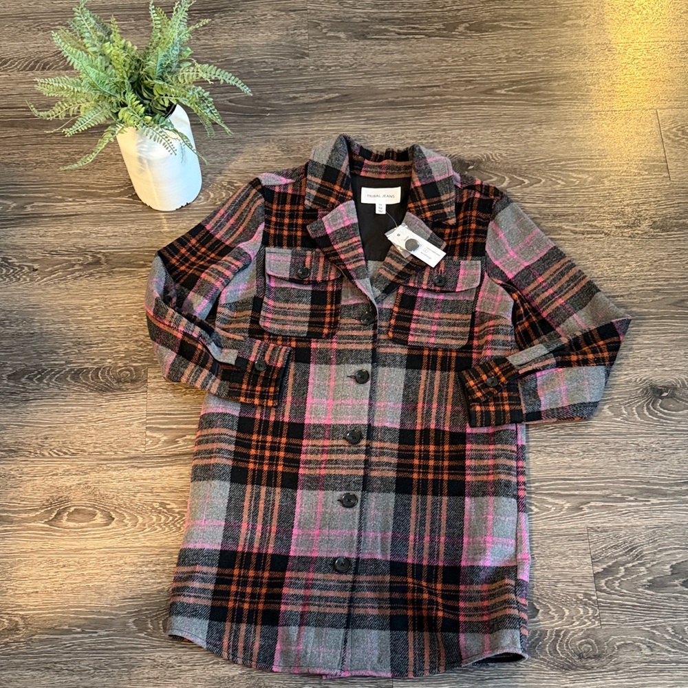 Black and Pink Checkered Trench Coat